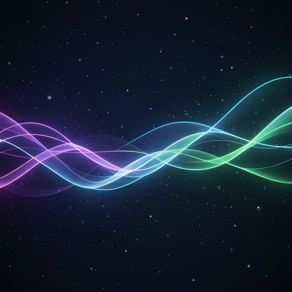 Abstract digital network visualization with purple and green gradient light trails